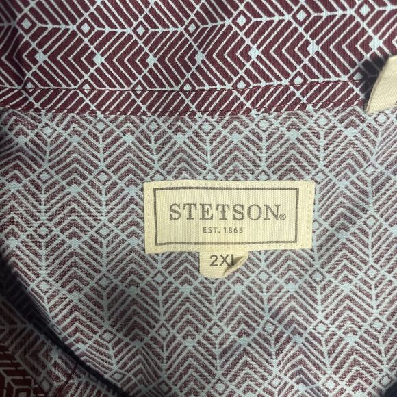 STETSON Pearl Snap Shirt Men's XXL Chevron Grid Western Cowboy Long Sleeve - Picture 3 of 11